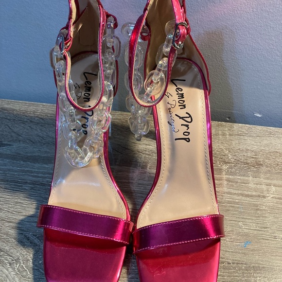 New Pink Lemon Drop Heels Party Clubbing Fun Clear Heel - Picture 2 of 8